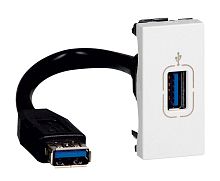 Розетка USB Mosaic 1 модуль, оборудована шнуром, белая | код 078746 |  Legrand